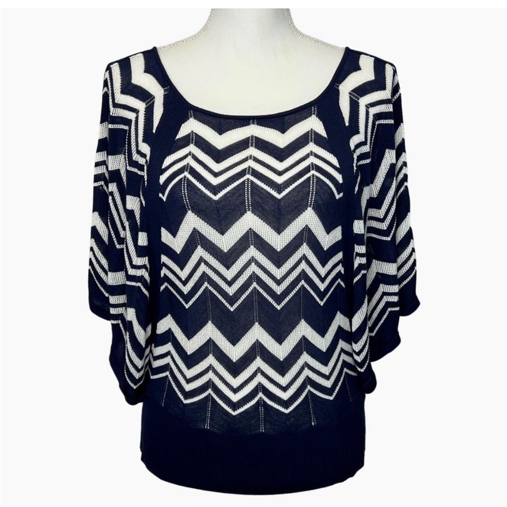 Anne Fontaine Blue & White Batwing Sweater Size Medium